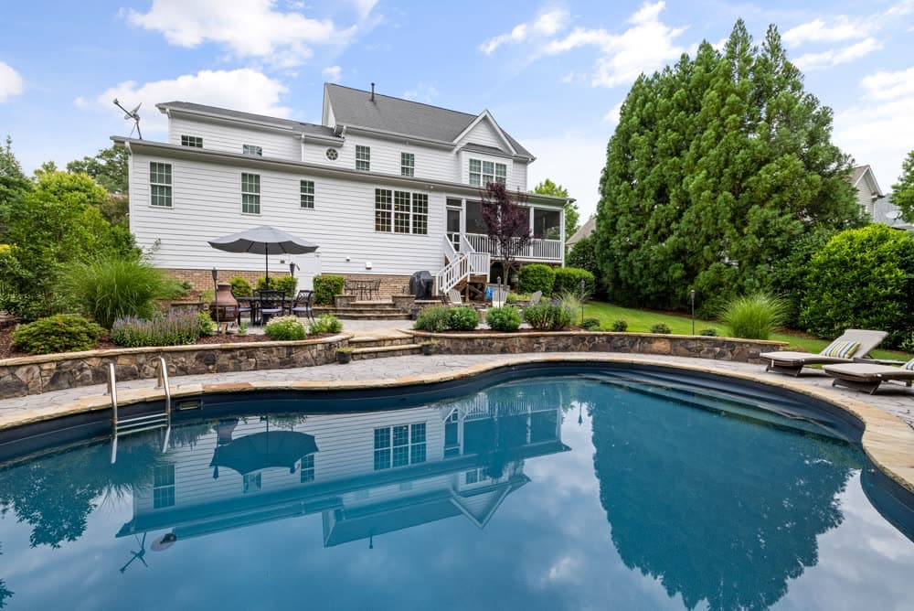 Suburban home with a landscaped pool